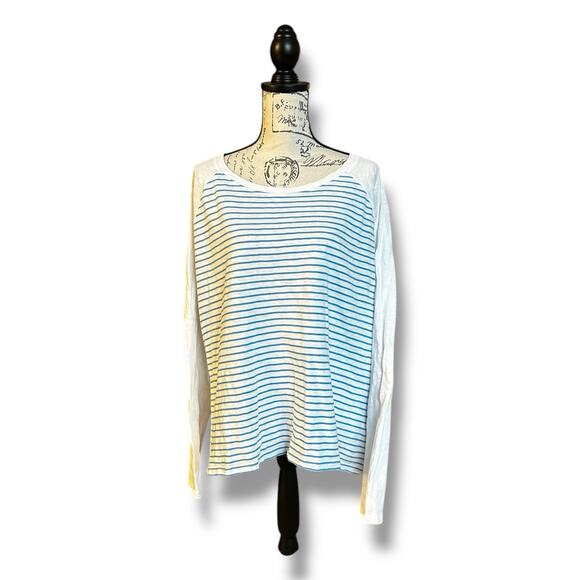 J. Crew Women's Plus Raglan Girlfriend Crewneck Long-Sleeve Blue White 3XL - Picture 2 of 6